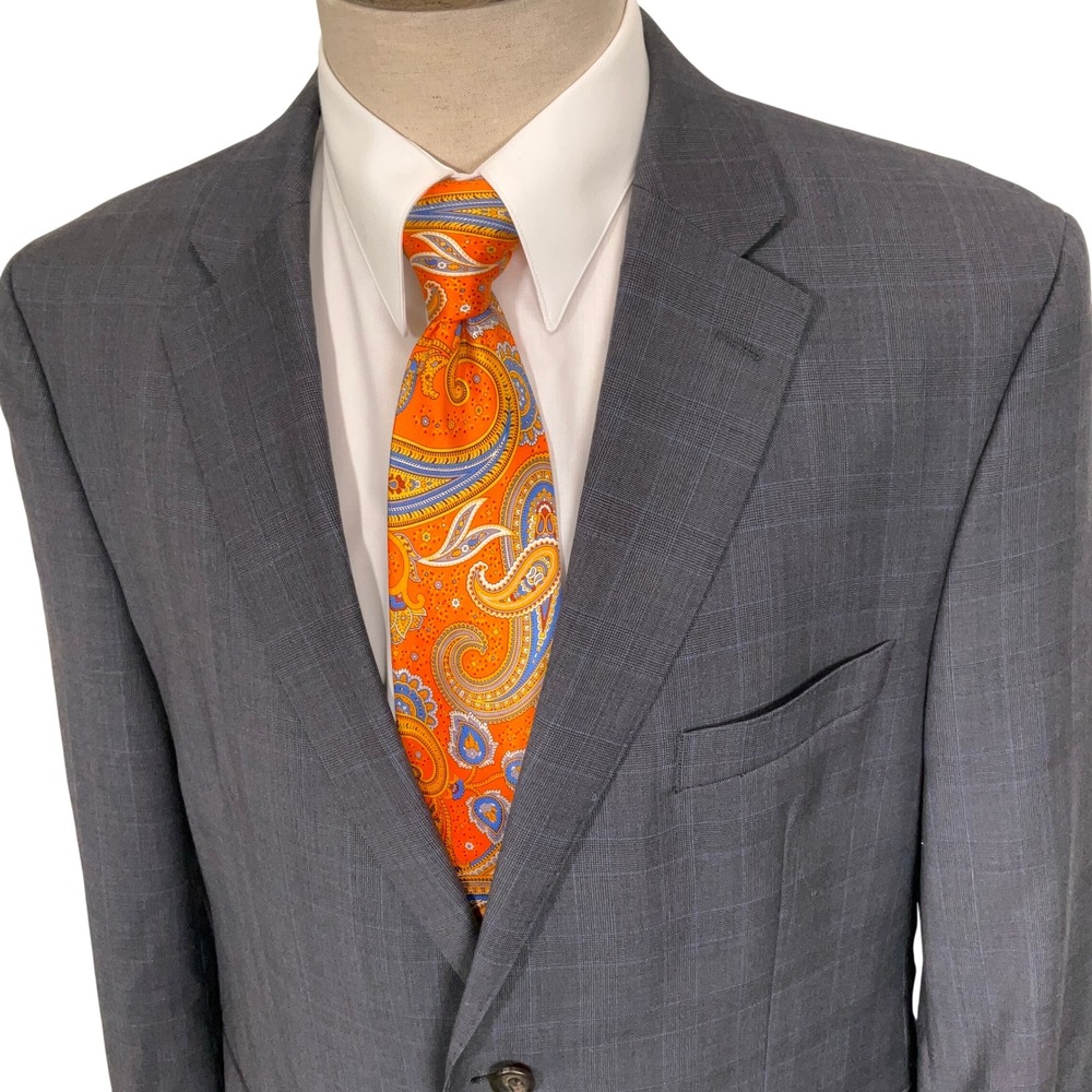 Lauren Ralph Lauren Blazer Mens 46R Gray Glen Plaid Slim Corporate Wool Jacket
